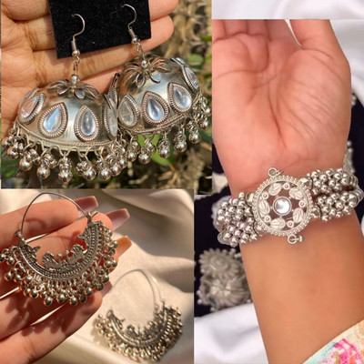Ashir Combo 4 of Oxidised opanebal bracelet and jhumki Earrings for Women & Girls Alloy Jhumki Earring