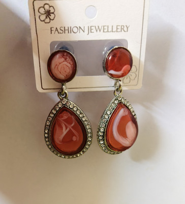 LOVIA BY HM Red crystal stone earrings for women, festive drop earrings Cubic Zirconia Alloy, Brass Plug Earring, Rhinestone Studs, Drops & Danglers, Chandbali Earring