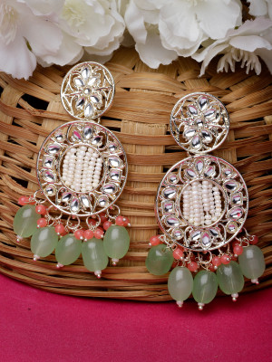 Studio Sukkhi Classical Gold Plated Kundan Studded Mint Green Dangle Drop Earrings Alloy Drops & Danglers