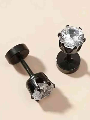 Sharvi Silver Black Stud for boys and Men Earring Pearl Alloy, Brass Stud Earring