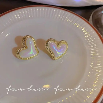 RV YUWON Heart Shaped Princess Pearl Stud Earrings Cubic Zirconia Alloy Stud Earring