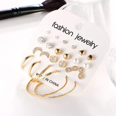 Vembley Stunning Combo of 12 pair Pearl Stone Stud & Hoop Earrings for Women/Girls Cubic Zirconia Alloy Stud Earring