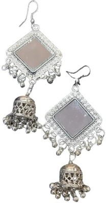 Maa PITAMBRA Elegant Square Mirror Silver Plated With Beads Crafted Designer Jhumki Earrings Metal Drops & Danglers