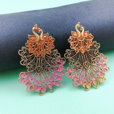 Gift Nest Traditional Gold Plated Oxidized Double Layer Peacock Earrings For Women & Girls Alloy Drops & Danglers