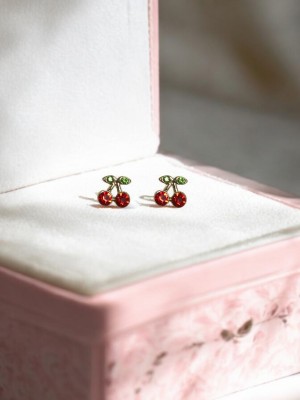 Bublytrends Little Cherry Red Crystal Stud Earring for Women and Girls Alloy Stud Earring