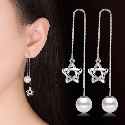 MYKI Awesome Star Pearl Chain Earring For Women & Girls Cubic Zirconia Metal Drops & Danglers, Ear Thread