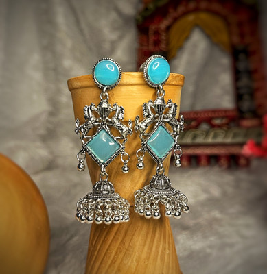 EarBliss Blue Stone Oxidised Jhumka Earrings for Women | Best for Gifting Alloy Earring Set