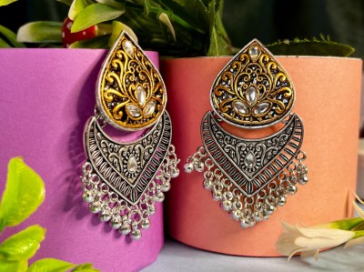 P N JWELS “Elegant Dual-Tone Peacock Jhumka Earrings with Floral Motif Design” Alloy Huggie Earring, Chandbali Earring, Drops & Danglers