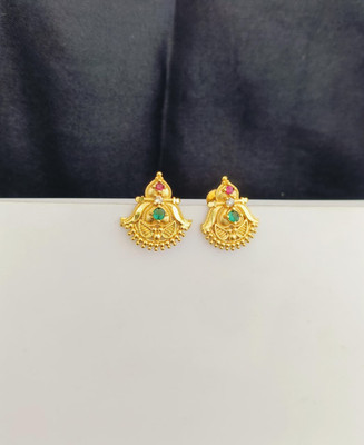 Kowsalya Gold Covering WOMEN STUD Ruby, Emerald, Diamond Brass Stud Earring