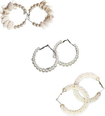 Batuliis online fashion Combo Pack 3 Stylish Pearl Hoop Silver Plated Earrings For Girls and Women Pearl, Beads Alloy Hoop Earring, Earring Set