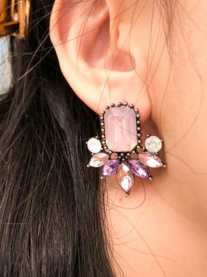 YELLOW CHIMES Multicolor Crystal Studded Floral Designed Glamorous Earrings Crystal Metal Stud Earring