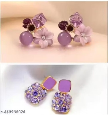 RISHASTYLE Shine purple Korean stylish earrings combo of Two Zircon Alloy Stud Earring, Drops & Danglers