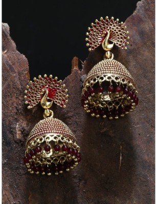 Anika's Creation Classic Designed Gold Plated Enamelled Peacock Jhumka Earrings For Women And Girls Pearl Alloy Jhumki Earring