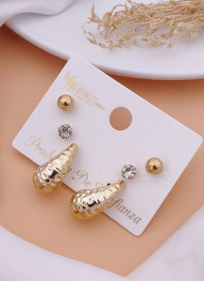 RARE ONE STUDIO Combo Pack of 3 Gold-Plated Teardrop and Ball Stud Earrings Set with Crystals Alloy Stud Earring