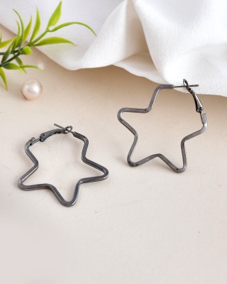 Voj Women Rhodium Tonned Star Shape Hoop Earring Stainless Steel Hoop Earring