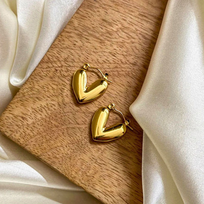 Bauble Cluster Trendy Stylish Heart Shaped Hoop Earring for Girls & Women|Anti Tarnish 18k Gold Stainless Steel Hoop Earring, Stud Earring