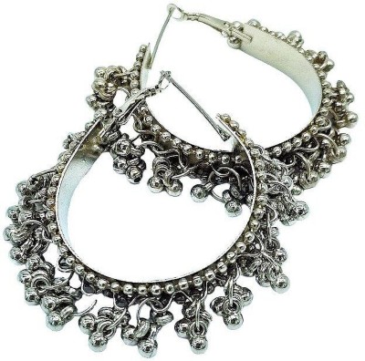 Yash Jewels Emporium Traditional Handmade Silver Plated Ghingroo Hoop Earrings Brass Hoop Earring