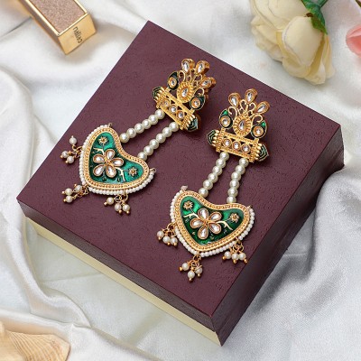 Steorra Jewels Meenakari Kundan Gold Plated Handcrafted Polki Drop Earrings for Women Pearl Alloy Drops & Danglers