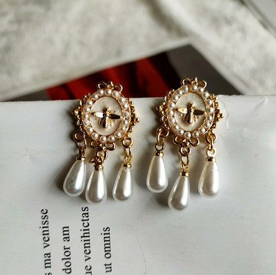 AKISON JEWELS Korean Earrings For Women Girls Trendy Stylish Pearl Gold Bee Pearl Alloy Earring Set, Drops & Danglers