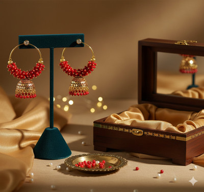 Mavya Ventures Bollywood Style Traditional Ethnic Big Size Black Hoop Jhumka Pearl Alloy Jhumki Earring