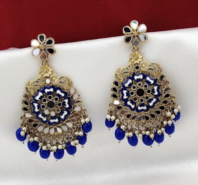 Orbis Long and Big Earrings -Blue Beads Alloy Chandbali Earring