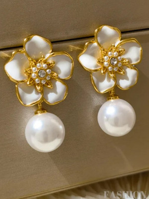 BLINGEE Trendy Flower Earrings For Women Girls Korean Western Fashion Earring Cubic Zirconia, Crystal, Pearl Alloy Earring Set, Drops & Danglers, Jhumki Earring