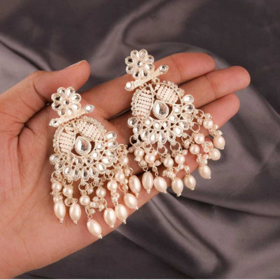 VIAANA CREATIONS Traditional White Chandbali Earrings with Stunning Design Alloy Chandbali Earring