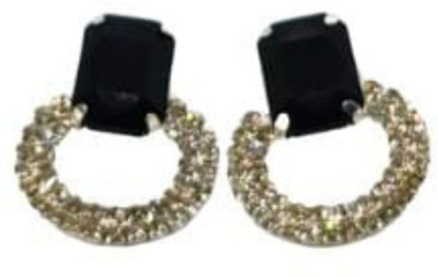 Relishine Stylish Black Stone Hoop Earrings for Women | Western Wear Party Stud Earrings Metal Stud Earring