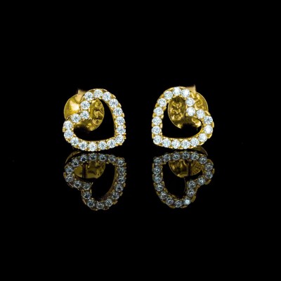 KOARRA 925 Sterling Silver Diamond Heart Yellow Gold Earring for Women & Girl Best Gift Zircon Sterling Silver Stud Earring