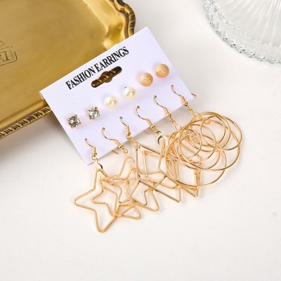 DESTINY JEWEL'S New Trendy Drop Star Shaped 6 Pair Trending Earrings Set For Women & Girls Alloy Hoop Earring