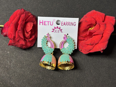 HIRA Hetu Colorful Peacock Design Traditional Jhumka Earrings for Women & Girls Metal Jhumki Earring