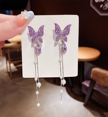 TheVineGirl Light Weight Korean Earrings Butterfly Drop Earrings ad stone fancy Crystal, Cubic Zirconia Alloy Drops & Danglers