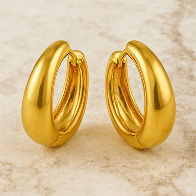 PICKSY Gold-plated stainless steel hoop earrings with kaju bali shape for a bold look. Cubic Zirconia Metal Huggie Earring