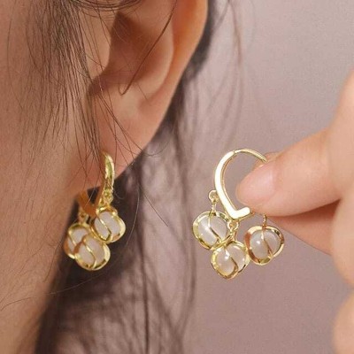 Mellisea Trendy Earrings For Women Girls Korean western Stylish fancy light weight shiny Cat's Eye Alloy Jhumki Earring, Hoop Earring, Huggie Earring, Earring Set