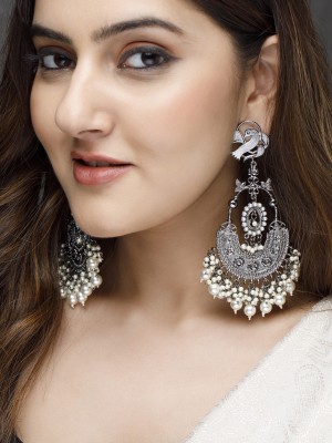 RUBANS Rubans Silver-Plated Handcrafted Pearls Jhumka Earrings Brass Chandbali Earring