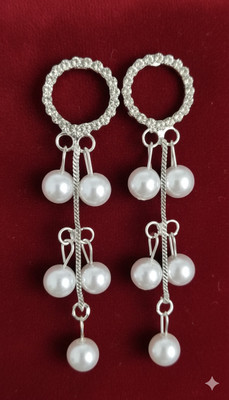 Priya International drop & dangler pearl work long earring Pearl, Zircon Alloy, Plastic Drops & Danglers, Stud Earring