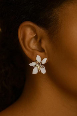 EDITION JEWELS Gold & White Enamel Flower Earrings Alloy Stud Earring