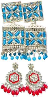 Hernger traders Earring-Box-008_01 & Meenakari_Flower_Red_03 Cubic Zirconia Alloy Earring Set