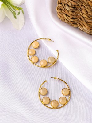 YELLOW CHIMES Gold Plated Hoop Earrings|Stone Studded Hoops Earrings Metal Hoop Earring