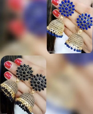 Mystory Sunflower jhumki black blue Beads Alloy Jhumki Earring