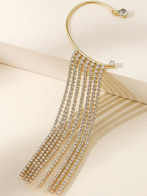 Dressberry Korean Golden Studded Chain Tassels Ear Cuff Earrings For Women/Girls Cubic Zirconia Alloy Cuff Earring