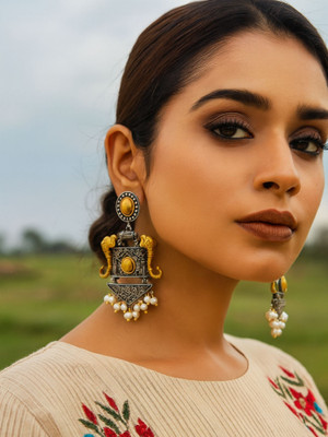 Digital Dress Room Drop Afghani Jhumka Earrings Elephant With Pearl Design Brass Drops & Danglers