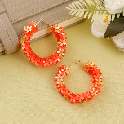 Jewelgenics Handmade Beaded Orange Pearl Hoop Earrings Beads Alloy Hoop Earring