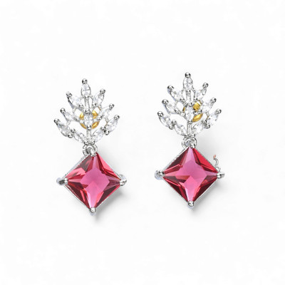 AanyaCentric Silver Plated AD Cubic Zirconia Brass Stud Earring