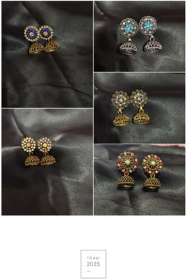 VKSDJ sliver earring set combo 5 Cubic Zirconia Alloy Jhumki Earring