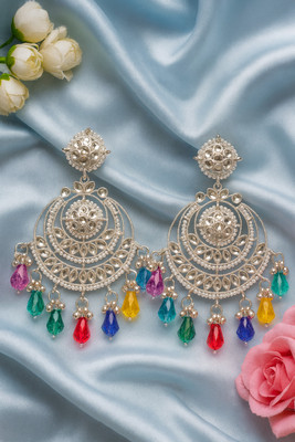 Diyaana Diyaana Creation Traditional Kundan Chandbali Earrings with MultiColor Beads Diamond, Pearl Alloy Chandbali Earring