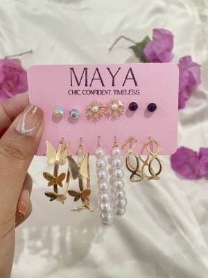 Shop At Maya Studs and Hoops Earrings Combo Set Of 6 For Women And Girls Alloy Hoop Earring, Stud Earring