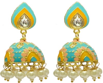 MK Jewellers Kundan Meenakari Jhumki Pearl Brass Drops & Danglers