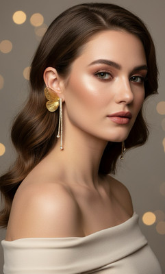 Shivanya Vogue Golden Butterfly Long Drop Earrings Alloy Drops & Danglers