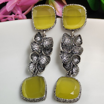 Arihant Elegant Designer Drop Earrings With Dual Monalisa Stone Accents Alloy Drops & Danglers
